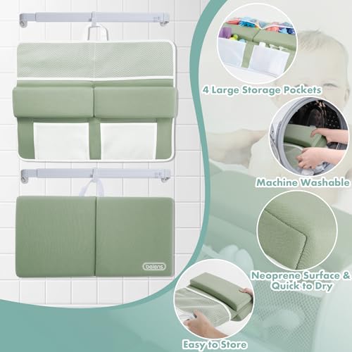 beiens Bath Kneeler and Elbow Rest Pad Set - 1.5'' Comfortable Thick Baby Bath Kneeler Pads, Quick Dry Soft Kneeling Pad for Baby Bath Time, Non-Slip Knee& Arm Support Bathtub Mat with Toys Organizer - color: Grey Green