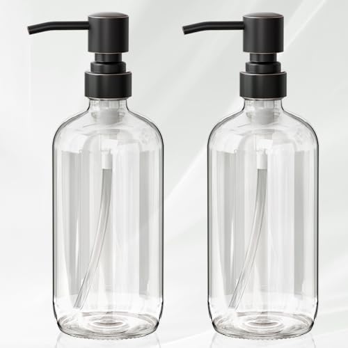AmazerBath Glass Soap Dispenser, 2-Pack Clear Glass Soap Dispenser with Pump Bronze Rustproof, 17 Oz Bathroom Hand Soap Dispenser Bottle for Liquid Lotion, Kitchen Dish Soap Dispenser - color: Oil-rubbed Bronze