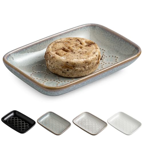 Gomakren Ceramic Soap Dish Bar Soap Holder for Bathroom Kitchen Sink, Gray | Keeps soap dry & long-lasting, raised scalloped design, non-slip base, easy to clean, versatile tray counter storage & decor - color: Gray, size: Scalloped