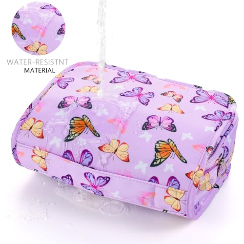 Kids Hanging Toiletry Bag for Girls, Travel Toiletry Bag for Little Young Girls Cosmetic Makeup Waterproof Wash Bag Toddler Traveling Toiletries, Butterfly Purple - color: Butterfly-Purple