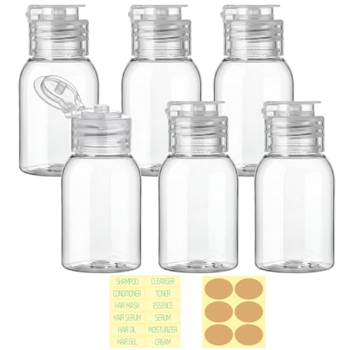 Travel Bottles for Toiletries 6 Pack 2.2oz/65ml Leak Proof Travel Size Toiletries Wide Mouth Containers TSA Approved Squeeze Bottles with Flip Cap for Shampoo Conditioner Body Wash(Clear) - color: Clear, size: 2.2 Ounce