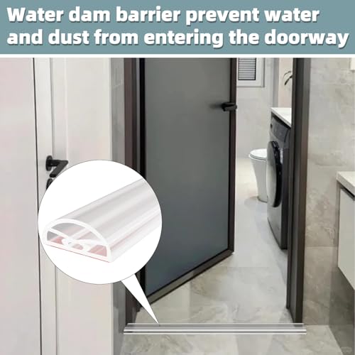 78Inch New Shower Threshold Water Dam Barrier,Collapsible Self-Adhesive Silicone Shower Water Guard for Bathroom Bathtub and Kitchen,Shower Water Blocker Suitable for Wheelchair Acces(Transparent) - color: Transparent, size: 78 Inch