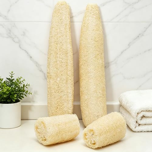 4 Pack Natural Loofah Sponges, METLUCK Organic Luffa Large Exfoliating Body Scrubbers Long Loofa Bath Shower Sponge Bulk for Women Men SPA Bath Kitchen Dishes, 14-17 inch - style: Whole Loofahs