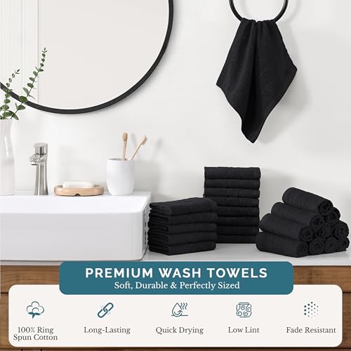 Casa Platino Washcloths 24 Pack - 100% Ringspun Cotton Washcloths - 13"x13"- Soft Textured, Well Stitched, Lightweight Towel - Absorbent & Durable - Perfect for Daily use - Black Wash Cloths - color: 03: Black, size: 24 Piece Wash Cloth
