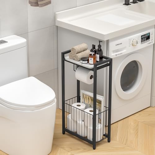 Freestanding Toilet Paper Holder with Storage Shelf – Bathroom Tissue Stand with Space for Phone, Tablet, and Magazines – All-in-One Toilet Roll Dispenser and Organizer - size: Standard