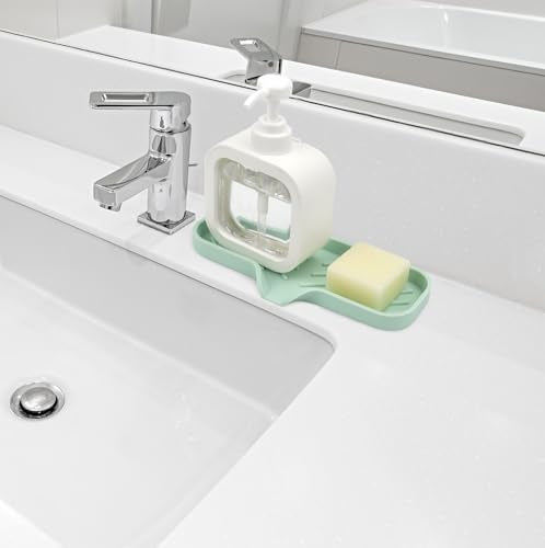 YASMEN Silicone Bathroom Soap Dishes, Sink Sponge Holder for Kitchen, Rubber Soap Dish with Drain, Shower Soap Sponge Tray, Sink or Counter Organizer, for Bar Soap, Bottle, Dish Soap Dispenser- Green - color: Green, size: M(9"×3.15" )
