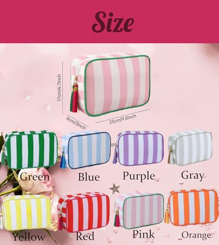 Personalized Makeup Bag with Embroidered Name Custom Cosmetic Bag Toiletry Bag Stripes Travel Organizer Bachelorette Party Bridal Wedding & Birthday Gift - color: Style-03
