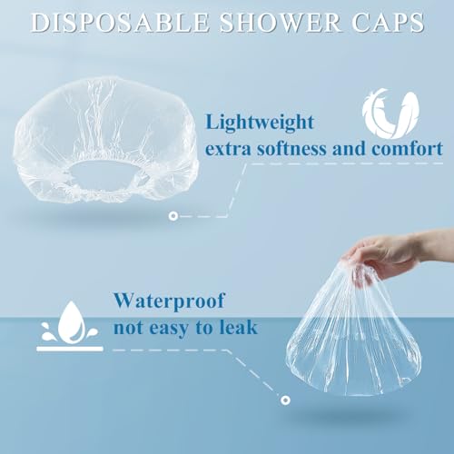 MORGLES 100 Pcs Disposable Shower Caps for Women, 18.1" Waterproof Plastic Shower Caps for Bathing, Hair Treatment, Conditioning in Home Hotel Travel - size: 100 pcs/18.1 Inch