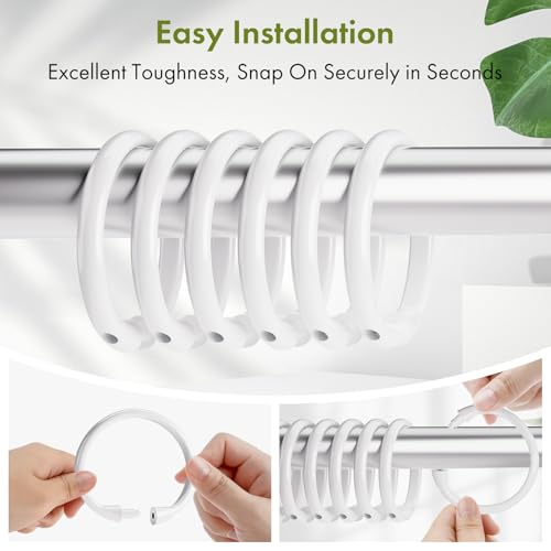 Amazer Plastic Shower Curtain Rings, 12 Pcs Shower Curtain Hooks, O Shape Wihte Shower Curtain Hooks Rings, Easy to Snap Closure Shower Hooks Rings Loops for Shower Curtain - color: White, size: 12 Pack