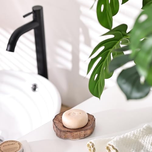 Acacia Wooden Soap Dish with Self Draining, Funny and Modern Multi Shape Design, Soap Holder for Sink Countertop, Shower & Bathroom Soap Tray。 (Tree Ring-3.94"x3.94"x0.86") - size: Tree Ring-3.94"x3.94"x0.86"