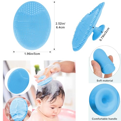 Baby Hair Brush, Mocokkiti Goat Bristles Brush and Baby Cradle Cap Brush Set for Cradle Cap Wood Bristle Brush for Newborns and Toddlers, Blue Silicone Brush (2PCS) - color: 2PCS (Blue Silicone Brush)
