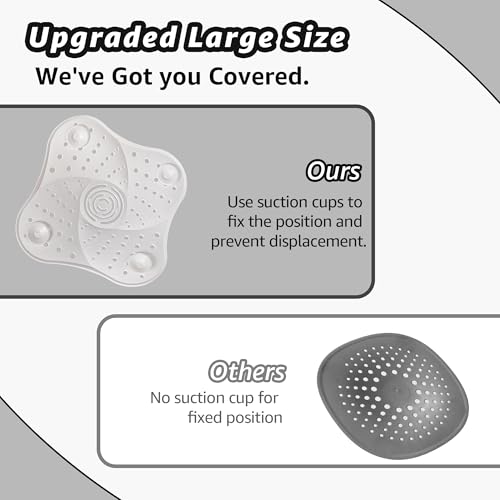 Silicone Hair Catchers Drain Screens 2-Pack, 5.31-inch Square Shower Drain Protectors Strainers with Suction Cup Suit for Showers, bathrooms, Sinks, Floor drains (White)