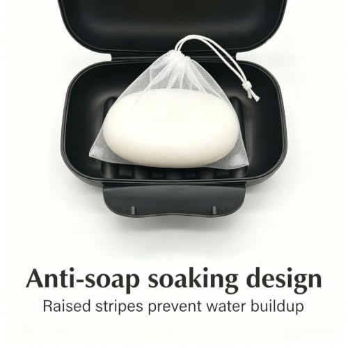 Soap Holder Container, Portable Bar Soap Saver Scrubber Case for Bathroom and Kitchen (Black) - color: Black