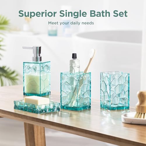 HBlife Bathroom Accessories Set, Teal Blue Acrylic Bathroom Counter Set with Toothbrush Holder, Soap Dispenser, Tumbler, Soap Dish, Turquoise Boho Modern Bathroom Decor, Ideal Gift Choice - style: Teal Blue