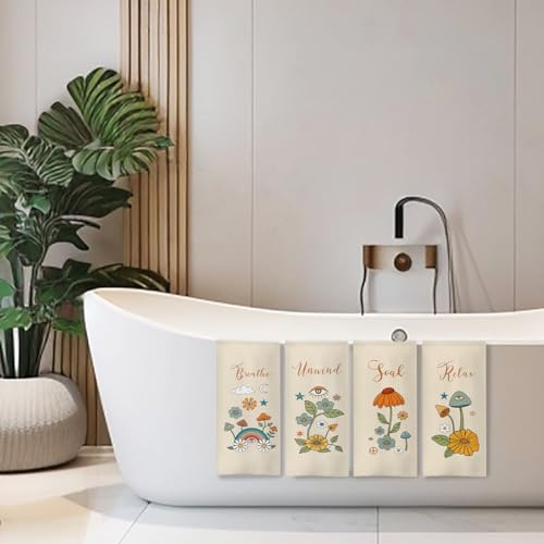 Boho Botanical Bathroom Hand Towels Set of 4, Relax Breathe Soak Unwind Decorative Hand Towels for Gym Yoga Spa Bathroom Decor, 16x24 Inches(Style G) - color: G