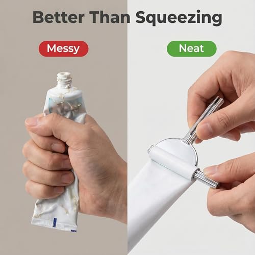 Toothpaste Tube Squeezer Set, Silver Half-Moon Roller Key for Small Paste Tubes, Manual Turn Handle for Bathroom Vanity Travel Kit, 3 Pieces - color: Silver