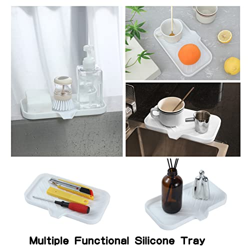 MicoYang Silicone Soap Dish with Drain Spout — Self-Draining Sink Organizer Tray for Bathroom & Kitchen, Sponges, Dispensers & Soap Holder, Non-Slip & Dishwasher Safe, White (Medium, 9.6"×5.3") - color: White, size: M(9.6"×5.3")