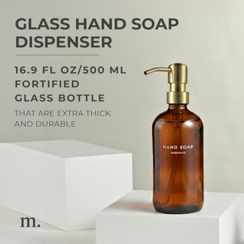 MaisoNovo Soap Dispenser 1-Piece Set | 16.9oz Amber Bottles with Gold Stainless Steel Pump Core - color: Amber/Gold
