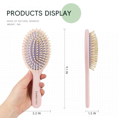 Bamboo Hair Brush for Women,Kid- Pink Detangling Brush for Curly, Long, Thick, Wet & Dry Use, Scalp Massage for Hair Growth, All Hair Types | Ideal Gift Combetter