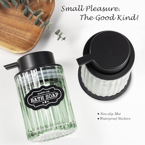 Amolliar Foaming Soap Dispenser, Plastic Pump & Glass Soap Bottle, Refillable 8OZ Hand Soap Dispenser, Dish Soap Dispenser for Kitchen, Bathroom Accessories Set, Home Decor Dispenser (Black 2 Pack) - color: Black