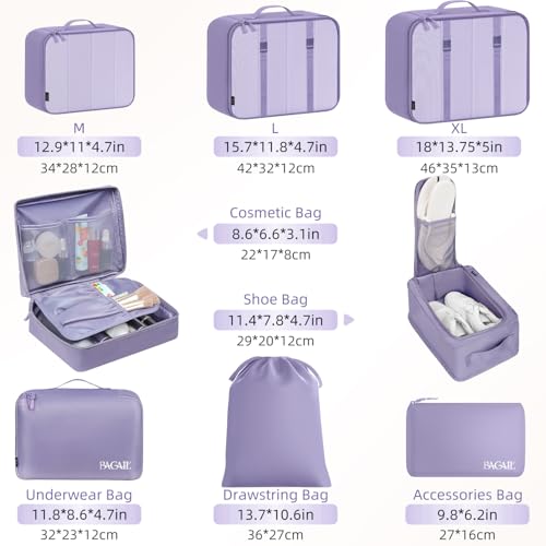 BAGAIL 8 Set Packing Cubes Luggage Packing Organizers for Travel Accessories-Dusty Purple - color: Dusty Purple, size: 8 Set