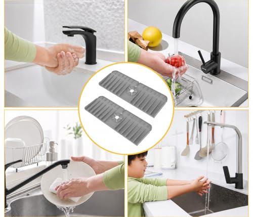 Silicone Kitchen Sink Faucet Drain Mat, Water Splash Guard for Kitchen and Bathroom Countertop, Gray