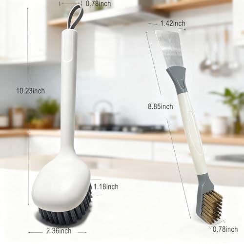 2-Piece Set Handheld Dish Brush with Brass Scrubber and Steel Scraper for Stubborn Grease - Dual-Head Cleaner for Pots, Pans, Stovetop, Sink