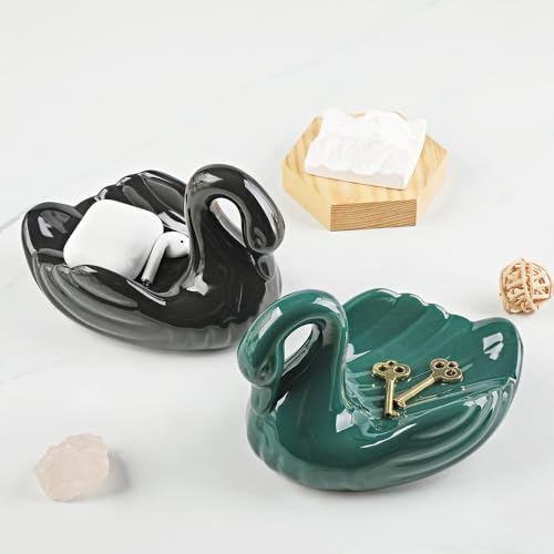 Draining Soap Dish, Elegant Swan Shape, Fluted Design, Cute Ceramic Tray(Black) - color: Black