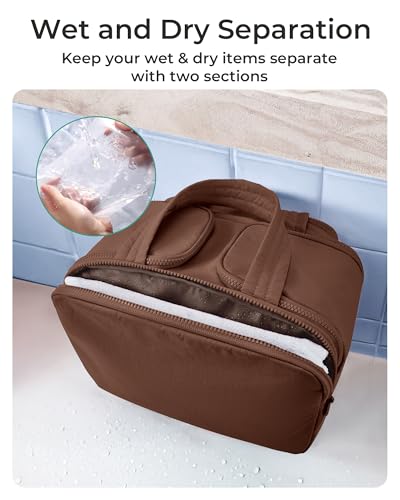 BAGSMART Travel Toiletry Bag, Puffy Toiletry Bag for Women, Wide-open toiletry bags for traveling, Large Travel Cosmetic Makeup Bag Organizer for Accessories,Toiletrie (Coffee Brown) - color: g-Coffee Brown