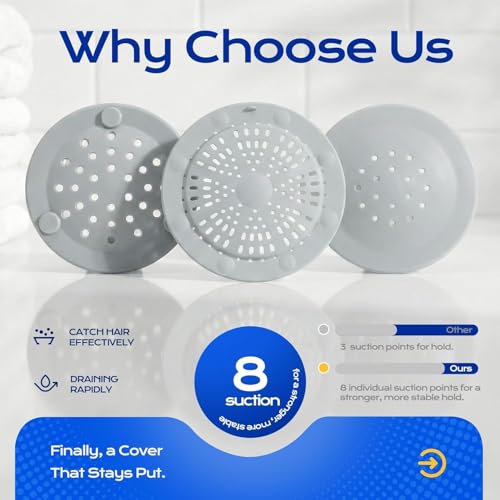 VLM 2 Pack Shower Drain Hair Catcher, Upgraded Drain Cover with Strong Suction Cups, Anti-Clog Hair Trap Stopper for Bathtub Shower Sink Laundry - color: Grey Classic Style