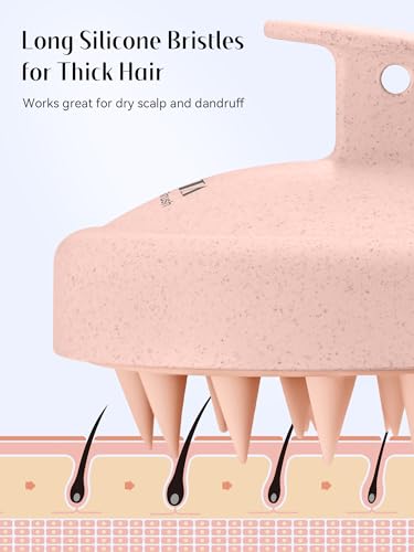 HEETA Scalp Massager Hair Growth 2-Pack, Silicone Scalp Scrubber Shampoo Brush for Exfoliation Dandruff Removal Head Massage Stress Relax, Wet & Dry Use for Women Men Hair Care, Wheat Straw Material - color: Blue & Flesh Pink