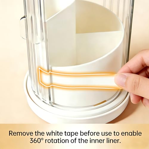 3-Slot Rotating Toothbrush Holders with Lid, Enclosed Toothbrush Holders for Bathrooms, Countertop Plastic Toothpaste Holder with Cover, Makeup Brush Holder for Vanity, Utensil Storage(White)