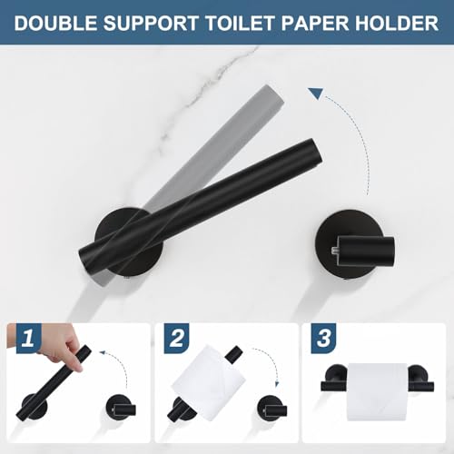 5 Pieces Matte Black Bathroom Hardware Accessories Set, Bathroom 23.6 Inch Towel Bar Set Stainless Steel Toilet Paper Holder Round Towel Racks for Bathroom Wall Mounted - color: Matte Black, size: 5 Pieces A