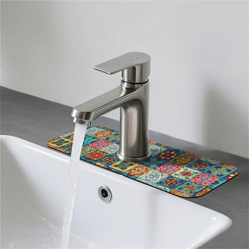 Faucet Fast Absorbent Pad - Retro Mosaic Bohemian Style Drying Pad, Suitable For Kitchen, Bathroom, Island And Other Scenes - color: Retro mosaic bohemian style