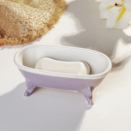 6.7" Ceramic Mini Clawfoot Bathtub Bar Soap Dish, Decorative Bar Soap Holder, Soap Tray Sponge Holder for Shower, Bathroom & Kitchen Sink (Purple) - color: Purple