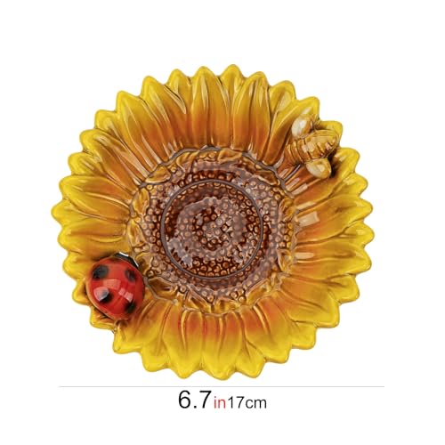 Sunflower Jewelry Dish Trinket Tray Ceramic Key Tray Bowl for Entryway Table, Sunflower Candy Dish Soap Holder Gift Decorative Bowl for Home Decor Kitchen Bathroom Sink (Bee, Ladybug)