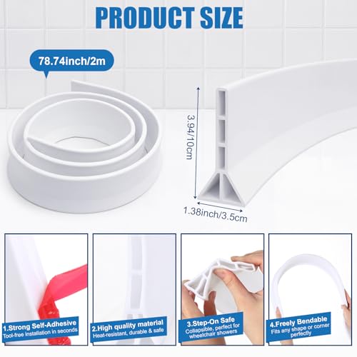 3.94" High Collapsible Shower Threshold Water Dam, 78 Inch Silicone Shower Water Splash Guard Strip Barrier for Bathroom Floor, Wet and Dry Separation Bathroom and Kitchen(Classic) - style: Classic