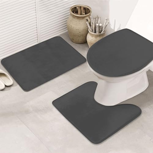 Bathroom Rugs Set 3 Piece Simple Stylish Chic Dark Gray Bath Rug Mat Set, Non Slip Absorbent Bathroom Decor Mat, Toilet Lid Cover & U Shaped Contour Rug - color: Dark Gray, size: 1'8" x 2'6" (Rectangular)