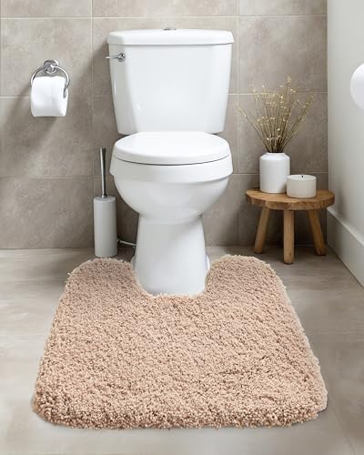 ILANGO Beige Toilet Rugs U Shaped 22" × 24" Non Slip & Super Absorbent Extra Thick Soft, Washable Bath Mats for Bathroom Floor, Plush Shaggy Contour Bath Rugs for Toilet,Dry Quick - color: Beige, size: 1'10" x 2' (22''x24'' Toilet Rug)