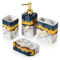 4 Piece Bathroom Accessories Set - Blue Bathroom Accessory Sets Includes Lotion Dispenser, Toothbrush Holder Tumbler, and Soap Dish - Glossy Finish (Marble, Blue) - color: Blue