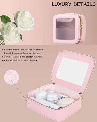 Small Clear Makeup Bag for Purse, Cute Mini Clear Cosmetic Bag Case Organizer, TSA Approved Square Small Makeup Case Pouch with Zipper, Car Travel Purse Essentials for Women (Pink, S) - color: Pink, size: Mini