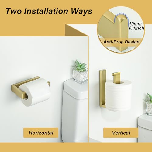 Sayayo Brushed Gold Toilet Paper Holder Wall Mount, Toilet Tissue Holder for Bathroom Tp Holder Square, SUS304 Stainless Steel - color: Gold - Drilling
