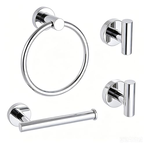 4-Piece Polished Chrome Bathroom Hardware Set - Toilet Paper Holder and Hand Towel Holder, Towel Ring Wall Mounted, Stainless Steel Accessories Set - Silver - color: Polished Chrome