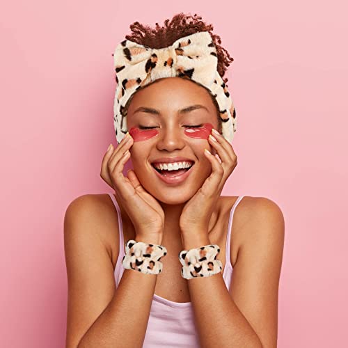 Hanaive 3 Pcs Spa Headband and Wristbands Set for Washing Face Makeup Skincare Hair Band Skin Care Accessories Tools for Women Gifts(Leopard)