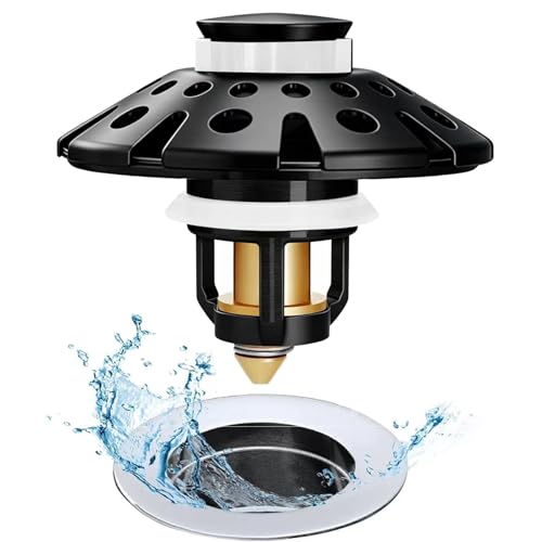 AzWzz Bathroom Sink Drain Strainer, 3 in 1 Pop Up Bathroom Sink Stopper Plug with Hair Catcher Cover, Universal for 1.06 in to 1.6 in Sink Drain, Matte Black - color: Matte Black, style: Bathroom Sink Stopper with Hair Catcher