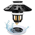 AzWzz Bathroom Sink Drain Strainer, 3 in 1 Pop Up Bathroom Sink Stopper Plug with Hair Catcher Cover, Universal for 1.06 in to 1.6 in Sink Drain, Matte Black - color: Matte Black, style: Bathroom Sink Stopper with Hair Catcher
