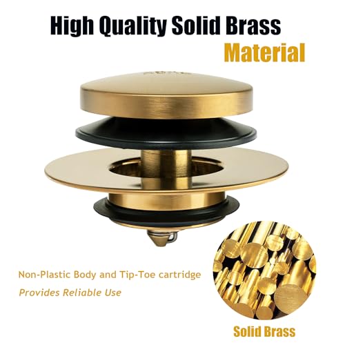 Artiwell Universal Tip Toe Bath Drain Stopper and Cover, Bathtub Drain Stopper, Replaces Lift and Turn, Tip-Toe and Trip Lever Drains for Tub, EZ Installation and Clearing (Brushed Gold) - color: Brushed Gold