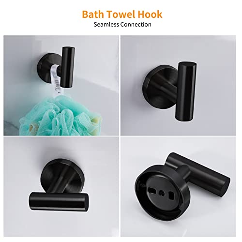 Cilee 10 Piece Matte Black Bathroom Accessories Set, 24inch Black Towel Bar Ring+Toilet Paper Holder+ Robe Towel Hook SUS304 Stainless Steel Bathroon Hardware Set - color: Black, size: 24inch