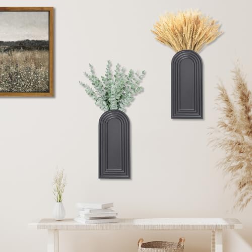 Dnnnii 2 Pack Wooden Wall Vase Set - Black Finish Modern Farmhouse & Boho Wall Decor for Entryway, Hallway, Bathroom, Living Room, Dining Room, Narrow Spaces - color: Black