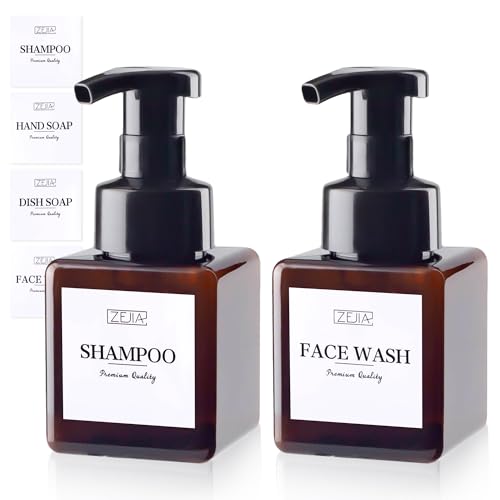 250ML Foaming Soap Dispenser, 2-Pack Plastic Hand Soap Dispenser, Refillable Leakproof Foam Pump Bottle with Waterproof Labels, for Shampoo, Body Wash - color: Brown, size: 250ML